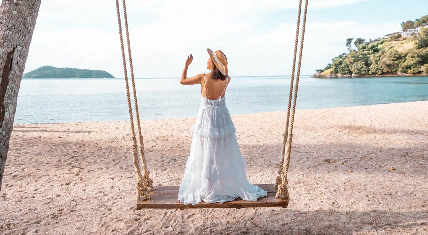 Giant beach swing is perfect for relaxation and photography