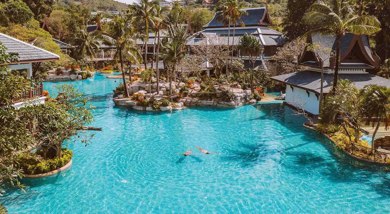 Aerial view of the lagoon pool at Thavorn Beach Village Resort