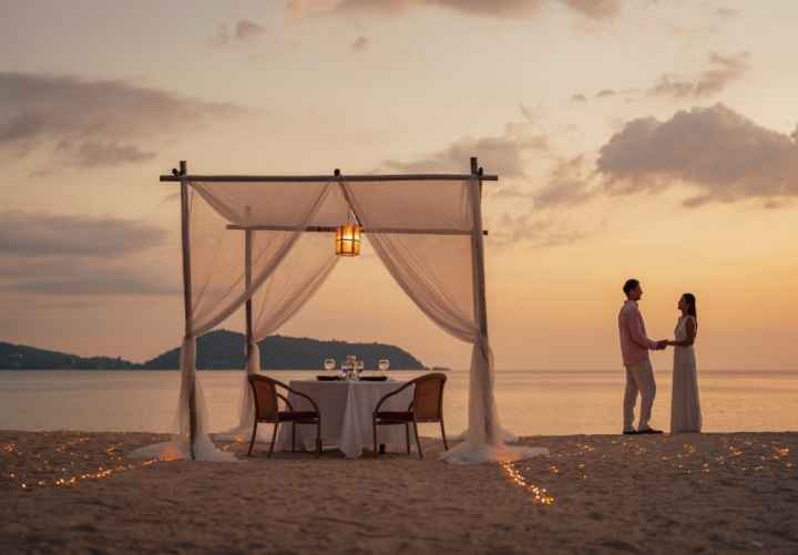 Cabana setup for romantic beachfront dining