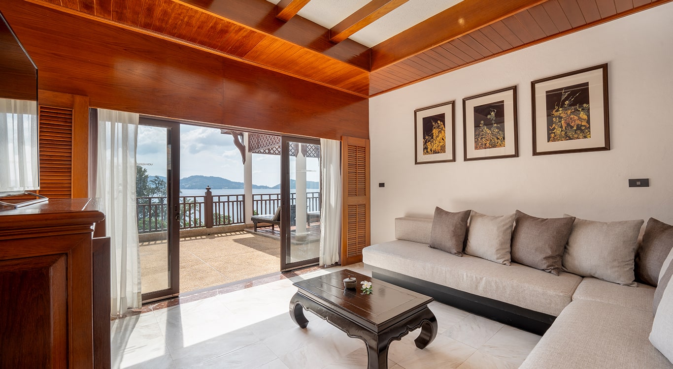 Living room view from Seaview 2BR hillside suite