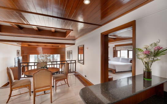 Our luxurious bedroom with modern furniture and amenities in Kamala Beach