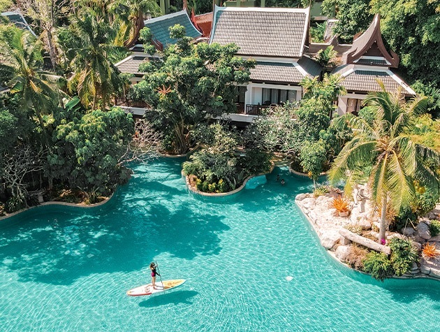 Tropical lagoon pool resort with activities in Phuket